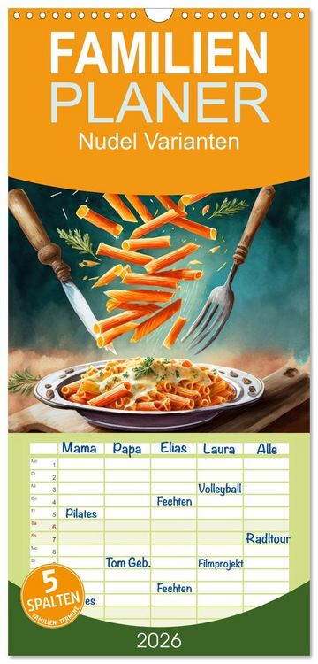 Produktbild: Familienplaner 2026 - Nudel Varianten mit 5 Spalten (Wandkalender, 21 x 45 cm) CALVENDO