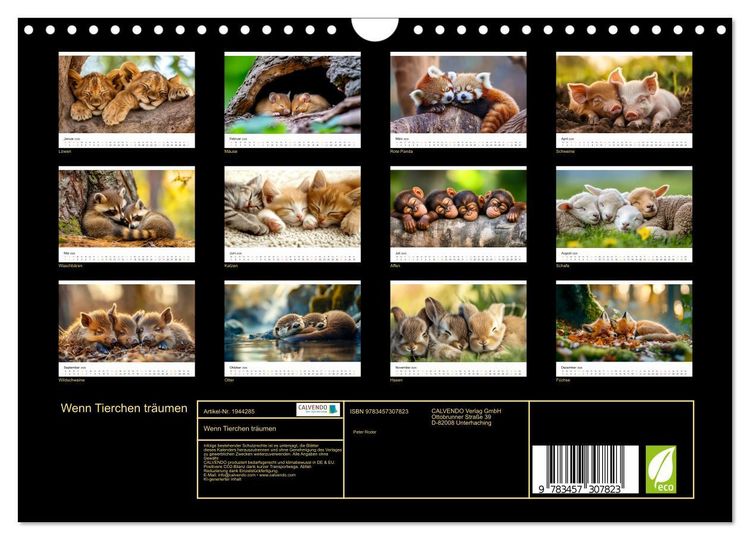 Produktbild: Wenn Tierchen tr&auml;umen (Wandkalender 2026 DIN A4 quer), CALVENDO Monatskalender