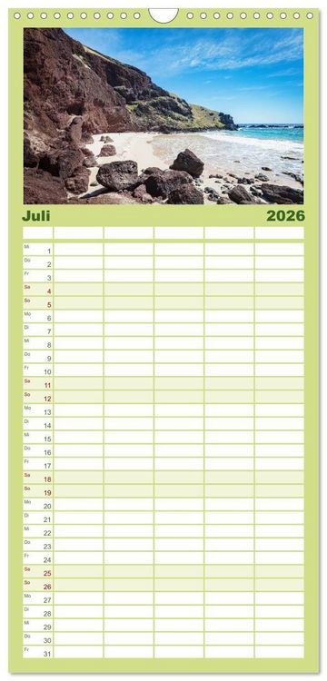 Produktbild: Familienplaner 2026 - Die Osterinsel &ndash; Mythen, Moai und wilde Sch&ouml;nheit mit 5 Spalten (Wandkalender, 21 x 45 cm) CALVENDO