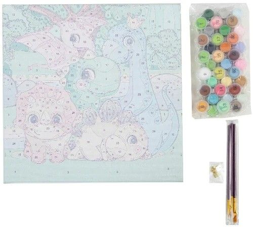 Produktbild: Craft Buddy PBN-3030-019 - Paint by Numbers, Dinosaur Family, 30x30cm, Malen-nach-Zahlen Kids