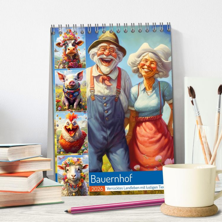 Produktbild: Bauernhof. Verr&uuml;cktes Landleben mit lustigen Tieren (Tischkalender 2026 DIN A5 hoch), CALVENDO Monatskalender