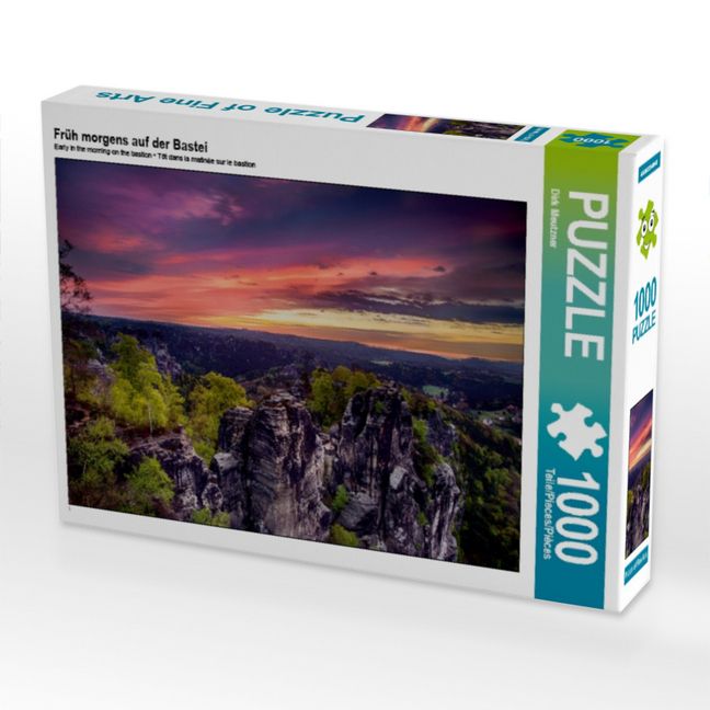 Produktbild: CALVENDO Puzzle Fr&uuml;h morgens auf der Bastei | 1000 Teile Lege-Gr&ouml;&szlig;e 64x48cm Foto-Puzzle f&uuml;r gl&uuml;ckliche Stunden