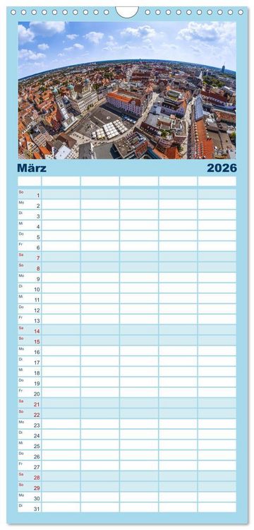 Produktbild: Familienplaner 2026 - Meine Heimat von oben - Luftbilder von Augsburg mit 5 Spalten (Wandkalender, 21 x 45 cm) CALVENDO