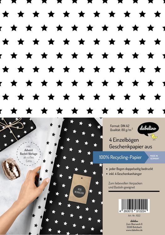 Produktbild: Weihnachtsgeschenkpapier-Set: Sterne (schwarz/ wei&szlig;)