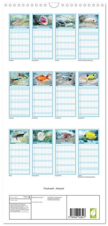 Produktbild: Familienplaner 2026 - Fischwelt - Artwork mit 5 Spalten (Wandkalender, 21 x 45 cm) CALVENDO