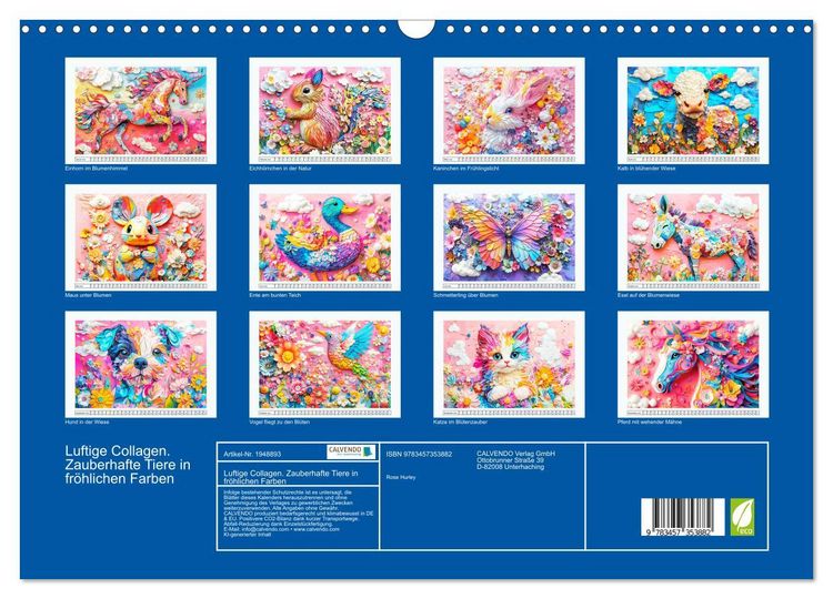 Produktbild: Luftige Collagen. Zauberhafte Tiere in fr&ouml;hlichen Farben (Wandkalender 2026 DIN A3 quer), CALVENDO Monatskalender