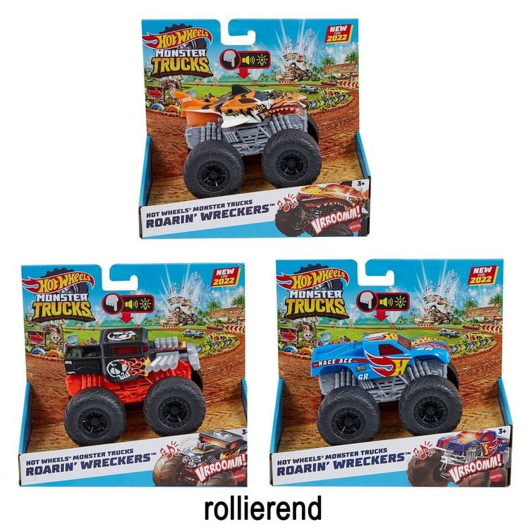 Produktbild: Hot Wheels Monster Trucks Roarin’ Wreckers Trucks mit Licht- und Geräuscheffekten