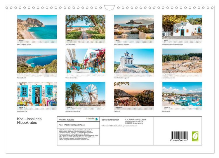 Produktbild: Kos - Insel des Hippokrates (Wandkalender 2026 DIN A3 quer), CALVENDO Monatskalender