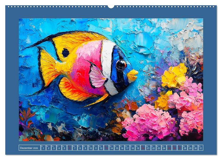 Produktbild: Bunte Fische im &Ouml;lgem&auml;lde-Stil. Zuhause in den Meerestiefen (hochwertiger Premium Wandkalender 2026 DIN A2 quer), Kunstdruck in Hochglanz