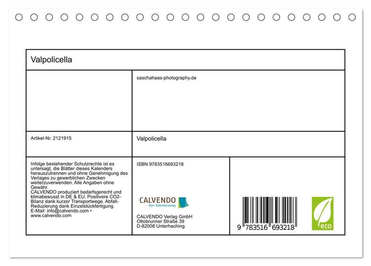 Produktbild: Valpolicella (Tischkalender 2026 DIN A5 quer), CALVENDO Monatskalender