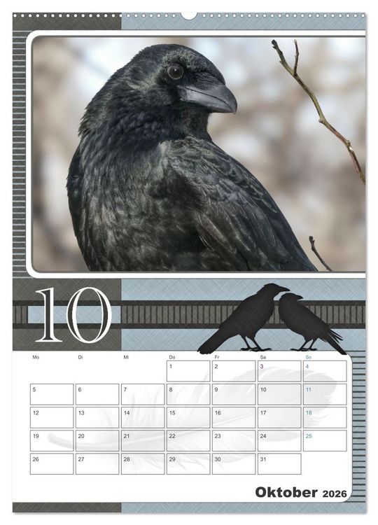 Produktbild: Kr&auml;hen - Clever notiert! Mit K&ouml;pfchen durchs ganze Jahr (hochwertiger Premium Wandkalender 2026 DIN A2 hoch), Kunstdruck in Hochglanz