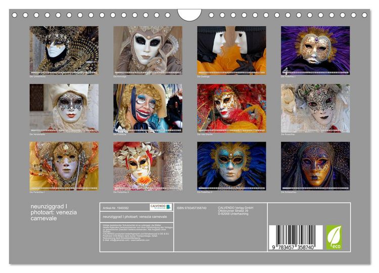 Produktbild: neunziggrad I photoart: venezia carnevale (Wandkalender 2026 DIN A4 quer), CALVENDO Monatskalender