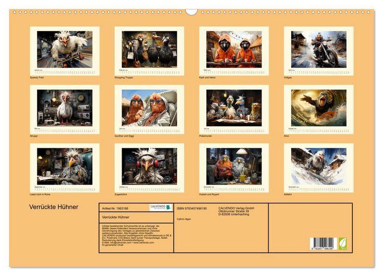 Produktbild: Verr&uuml;ckte H&uuml;hner (Wandkalender 2026 DIN A2 quer), CALVENDO Monatskalender