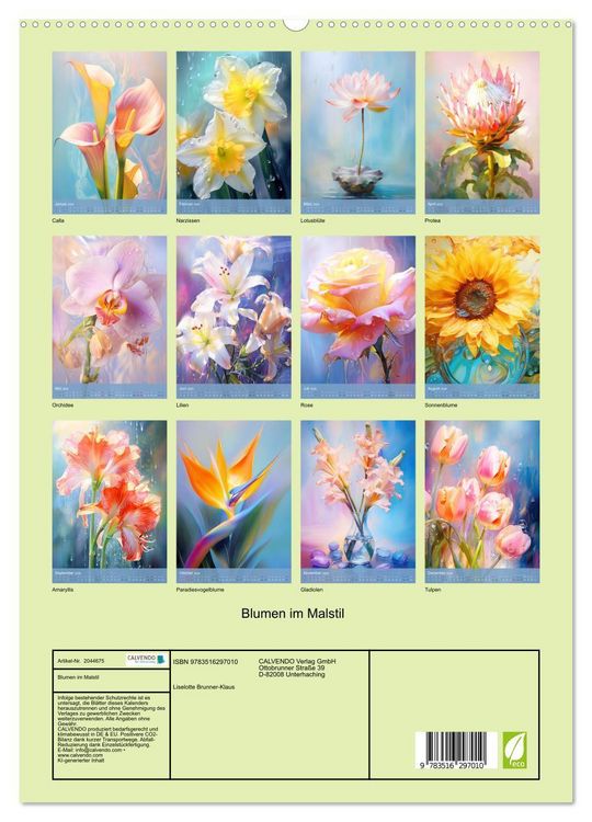 Produktbild: Blumen im Malstil (hochwertiger Premium Wandkalender 2026 DIN A2 hoch), Kunstdruck in Hochglanz
