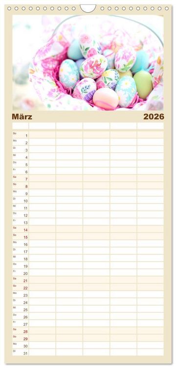 Produktbild: Familienplaner 2026 - Zartes Landhausflair. Erholung und Entspannung f&uuml;r die Seele mit 5 Spalten (Wandkalender, 21 x 45 cm) CALVENDO