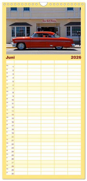 Produktbild: Familienplaner 2026 - Ami Schlitten mit 5 Spalten (Wandkalender, 21 x 45 cm) CALVENDO