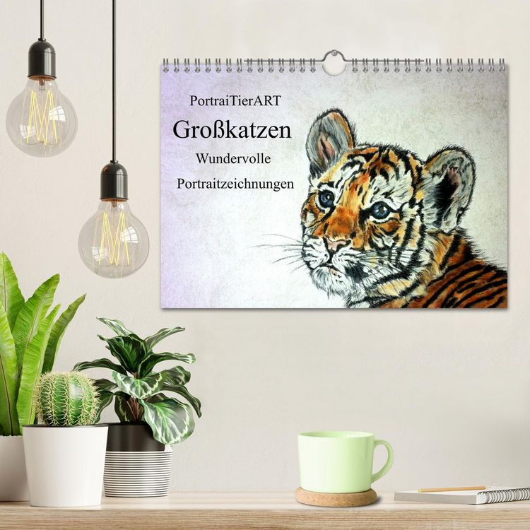 Produktbild: PortraiTierART Gro&szlig;katzen - Wundervolle Portraitzeichnungen (Wandkalender 2026 DIN A4 quer), CALVENDO Monatskalender