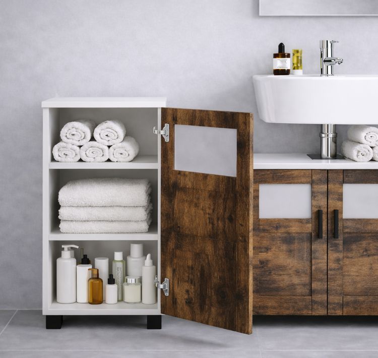 Produktbild: Holz Badschrank Midischrank Nilari 70 x 38 x 28 cm