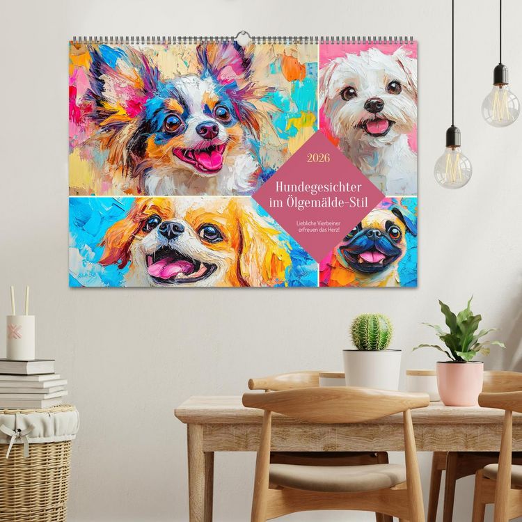 Produktbild: Hundegesichter im &Ouml;lgem&auml;lde-Stil. Liebliche Vierbeiner erfreuen das Herz! (Wandkalender 2026 DIN A2 quer), CALVENDO Monatskalender