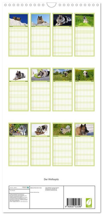 Produktbild: Familienplaner 2026 - Der Wolfsspitz mit 5 Spalten (Wandkalender, 21 x 45 cm) CALVENDO