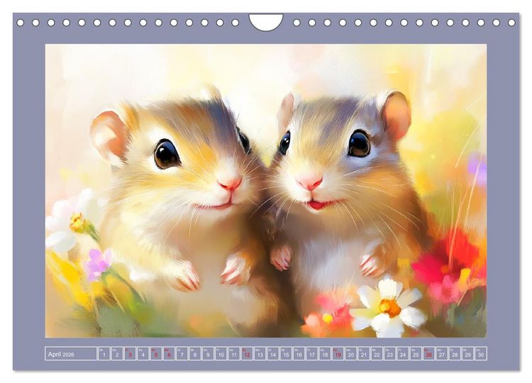 Produktbild: Nagergl&uuml;ck und Bl&uuml;tenzauber. Niedliche Tierchen im romantischen Stil (Wandkalender 2026 DIN A4 quer), CALVENDO Monatskalender