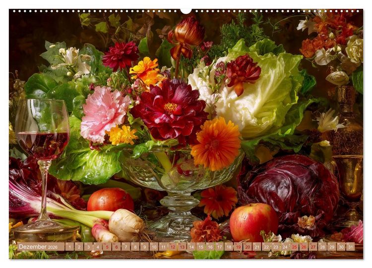 Produktbild: Bloom und Bite. KI mixt Blumen, Obst und Gem&uuml;se (Wandkalender 2026 DIN A2 quer), CALVENDO Monatskalender