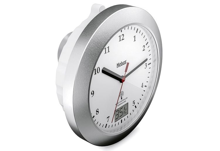 Produktbild: Mebus 41124 Funk Wanduhr 17cm x 60mm Silber Badezimmer-/Feuchtraum geeignet