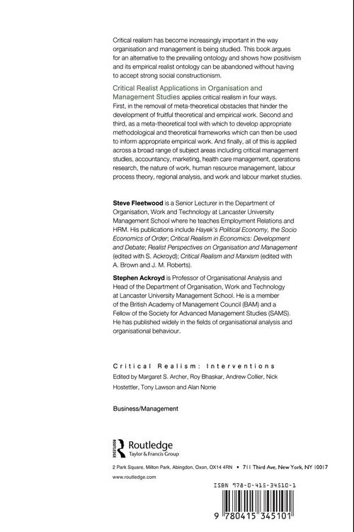 Produktbild: Critical Realist Applications in Organisation and Management Studies