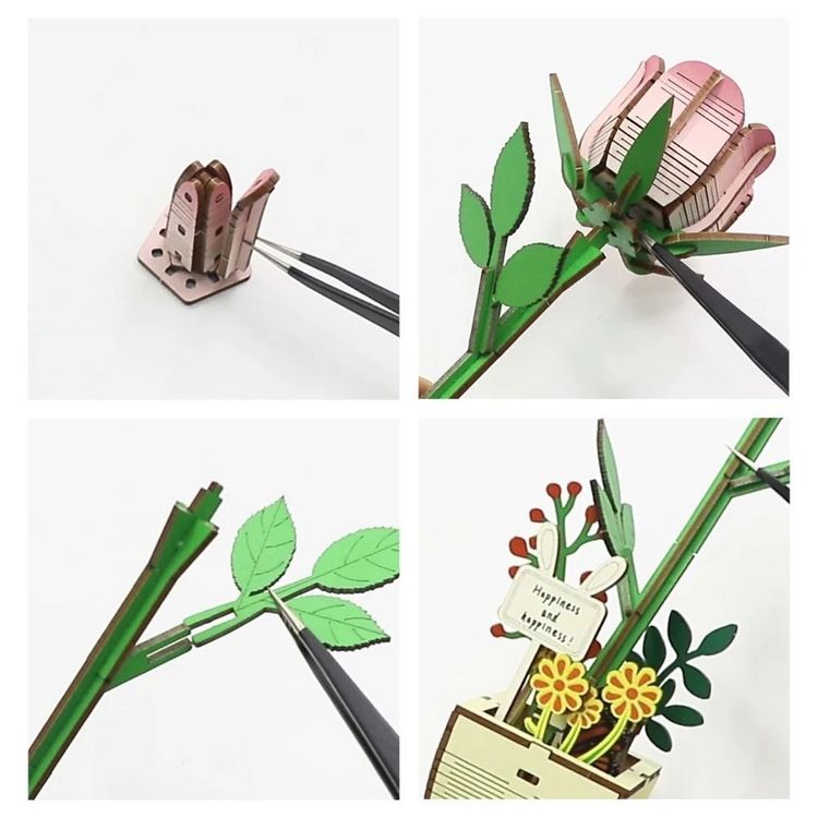 Produktbild: FiguredArt AL105 - Die Rose, 3D Puzzle, Holz, 66 Teile, H&ouml;he: 20 cm