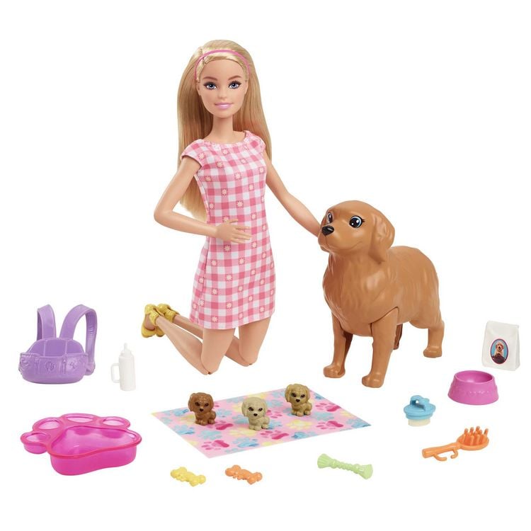 Produktbild: Barbie Puppe (blond) mit Hund und Welpen
