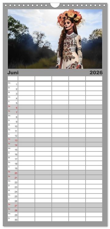 Produktbild: Familienplaner 2026 - Festliche Dia de Muertos Portr&auml;ts mit 5 Spalten (Wandkalender, 21 x 45 cm) CALVENDO