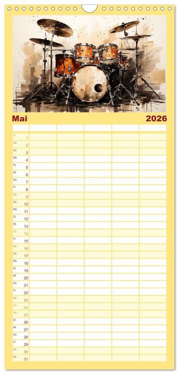 Produktbild: Familienplaner 2026 - Taktvolle Kunst: Der bunte Schlagzeugkalender mit 5 Spalten (Wandkalender, 21 x 45 cm) CALVENDO
