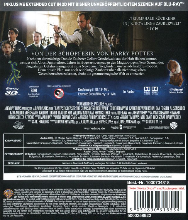 Produktbild: Phantastische Tierwesen - Grindelwalds Verbrechen (inkl. Extended Cut in 2D)