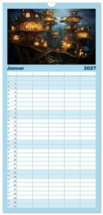 Produktbild: Familienplaner 2027 - Baumh&auml;user - Traumhafte Luftschl&ouml;sser mit 5 Spalten (Wandkalender, 21 x 45 cm) CALVENDO
