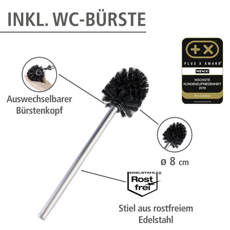 Produktbild: Stand WC-Garnitur Mod. Rivalta Edelstahl Matt, integrierter Toilettenpapierhalter