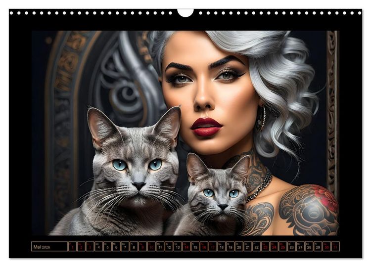 Produktbild: Geheimnisvolle Katzenfrauen (Wandkalender 2026 DIN A3 quer), CALVENDO Monatskalender