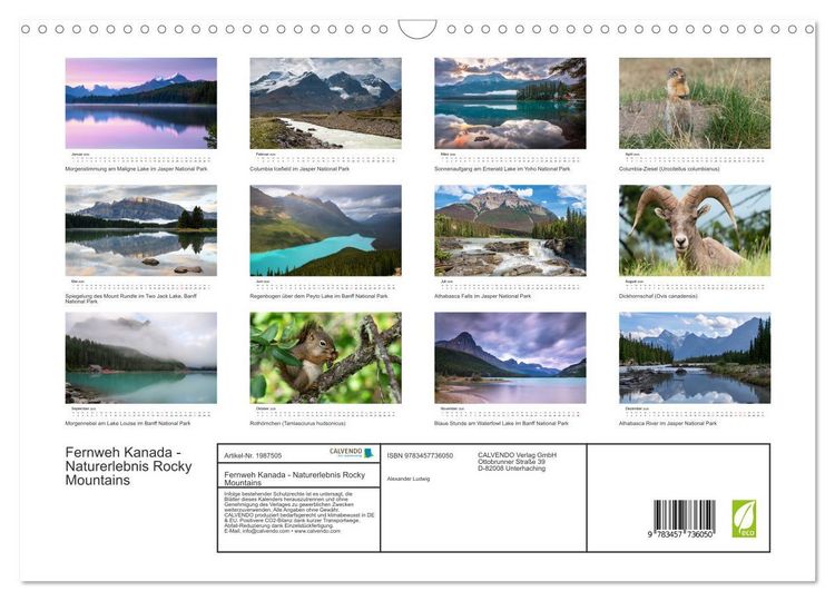 Produktbild: Fernweh Kanada - Naturerlebnis Rocky Mountains (Wandkalender 2026 DIN A3 quer), CALVENDO Monatskalender