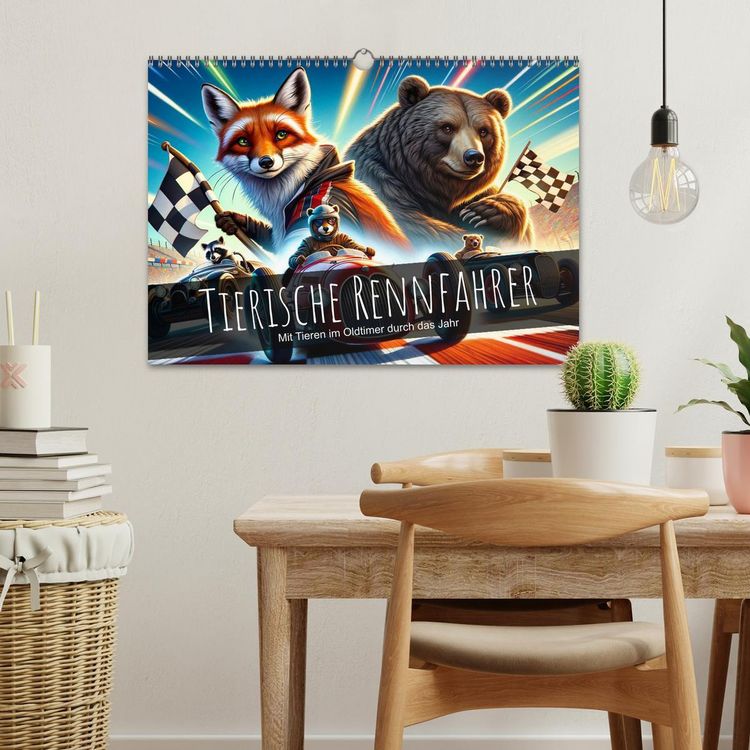 Produktbild: Tierische Rennfahrer - Mit Tieren im Oldtimer durch das Jahr (Wandkalender 2026 DIN A3 quer), CALVENDO Monatskalender