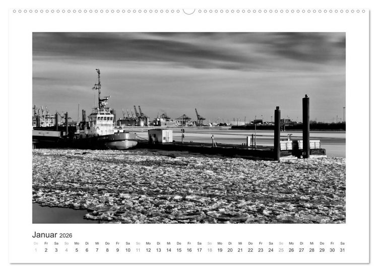 Produktbild: Hamburg in schwarz-weiss (Wandkalender 2026 DIN A2 quer), CALVENDO Monatskalender