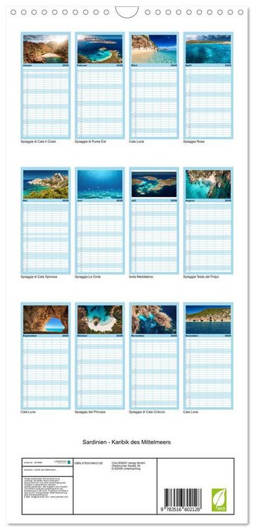 Produktbild: Familienplaner 2026 - Sardinien - Karibik des Mittelmeers mit 5 Spalten (Wandkalender, 21 x 45 cm) CALVENDO
