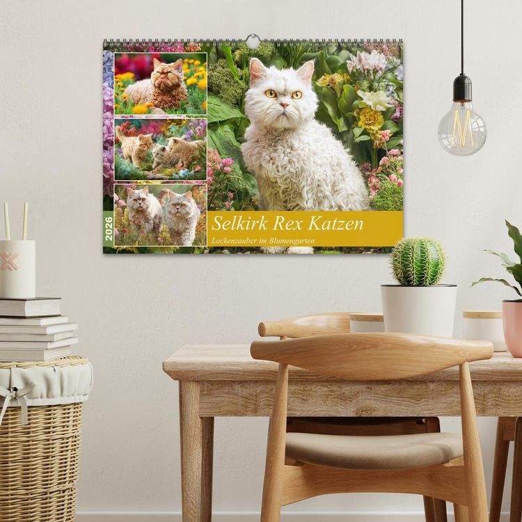 Produktbild: Selkirk Rex Katzen. Lockenzauber im Blumengarten (Wandkalender 2026 DIN A3 quer), CALVENDO Monatskalender
