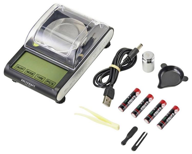 Produktbild: VOLTCRAFT PS-50 Pr&auml;zisionswaage W&auml;gebereich (max.) 50 g Ablesbarkeit 0.001 g batteriebetrieben, &uuml;ber USB Schwarz