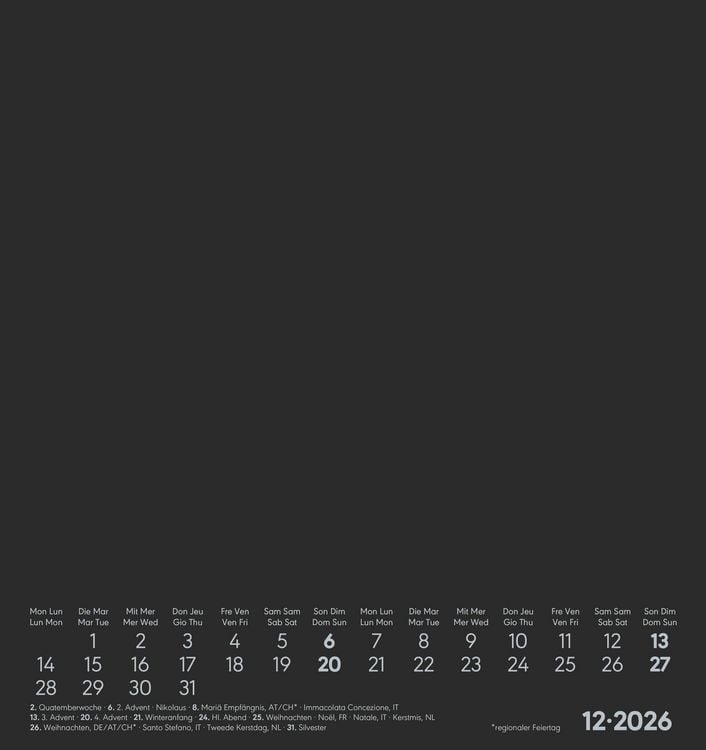 Produktbild: Kreativ-Kalender schwarz 2026 - 16x17 cm - Foto, Malen, Basteln - datiert - Kreativkalender - Foto-Kalender - Alpha Edition