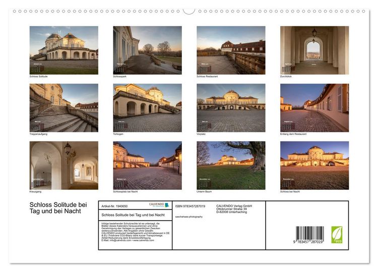Produktbild: Schloss Solitude bei Tag und bei Nacht (hochwertiger Premium Wandkalender 2026 DIN A2 quer), Kunstdruck in Hochglanz