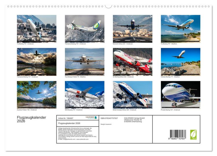 Produktbild: Flugzeugkalender 2026 (hochwertiger Premium Wandkalender 2026 DIN A2 quer), Kunstdruck in Hochglanz