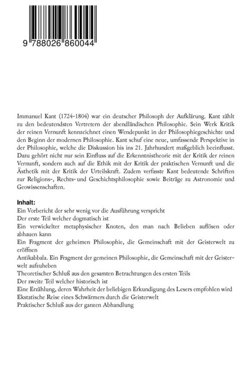 Produktbild: Tr&auml;ume eines Geistersehers, erl&auml;utert durch Tr&auml;ume der Metaphysik