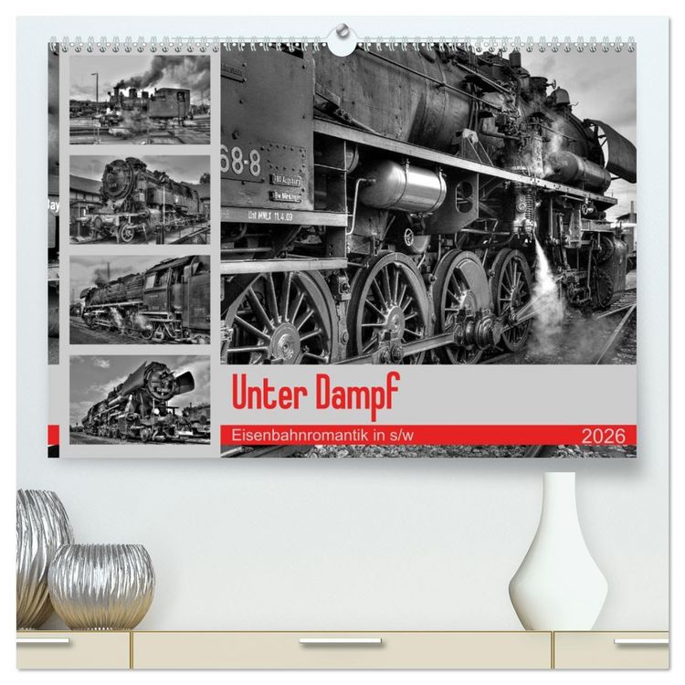 Produktbild: Unter Dampf - Eisenbahnromantik in schwarz-wei&szlig; (hochwertiger Premium Wandkalender 2026 DIN A2 quer), Kunstdruck in Hochglanz