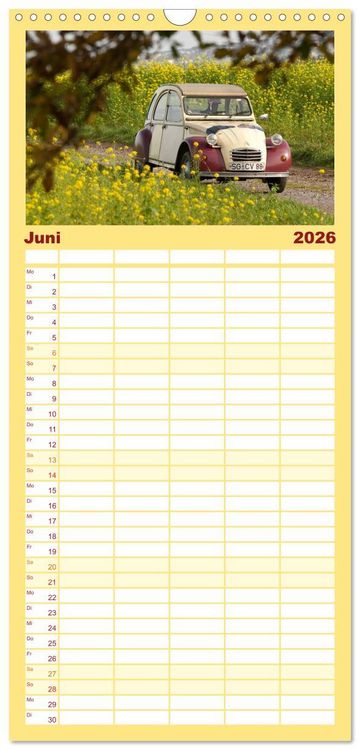 Produktbild: Familienplaner 2026 - Kultauto Ente Citro&euml;n 2CV mit 5 Spalten (Wandkalender, 21 x 45 cm) CALVENDO