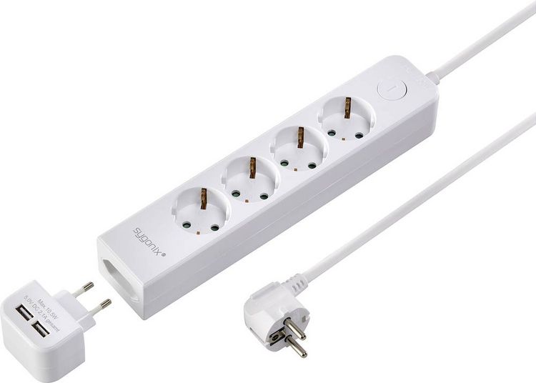 Produktbild: Sygonix SY-4535058 Steckdosenleiste mit Schalter Wei&szlig; Schutzkontakt 1St.
