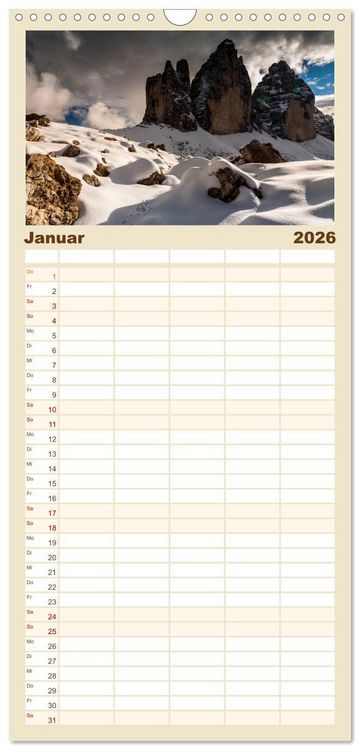 Produktbild: Familienplaner 2026 - Drei Zinnen. Sextner Dolomiten mit 5 Spalten (Wandkalender, 21 x 45 cm) CALVENDO